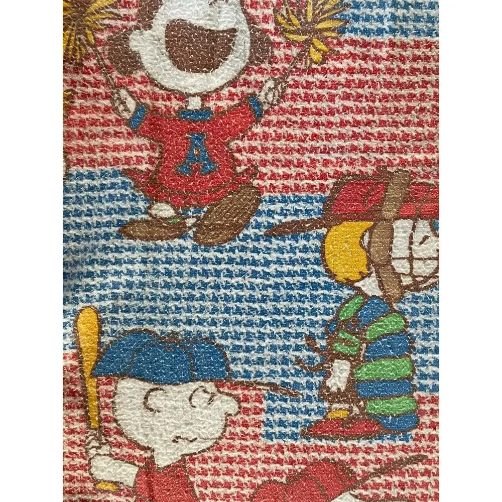 Vintage Peanuts Snoopy Acrylic Blanket – Cheer Baseball Lucy Charlie Satin Trim
